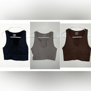 3 athletic Crop Tops - Black, Gray, and Brown